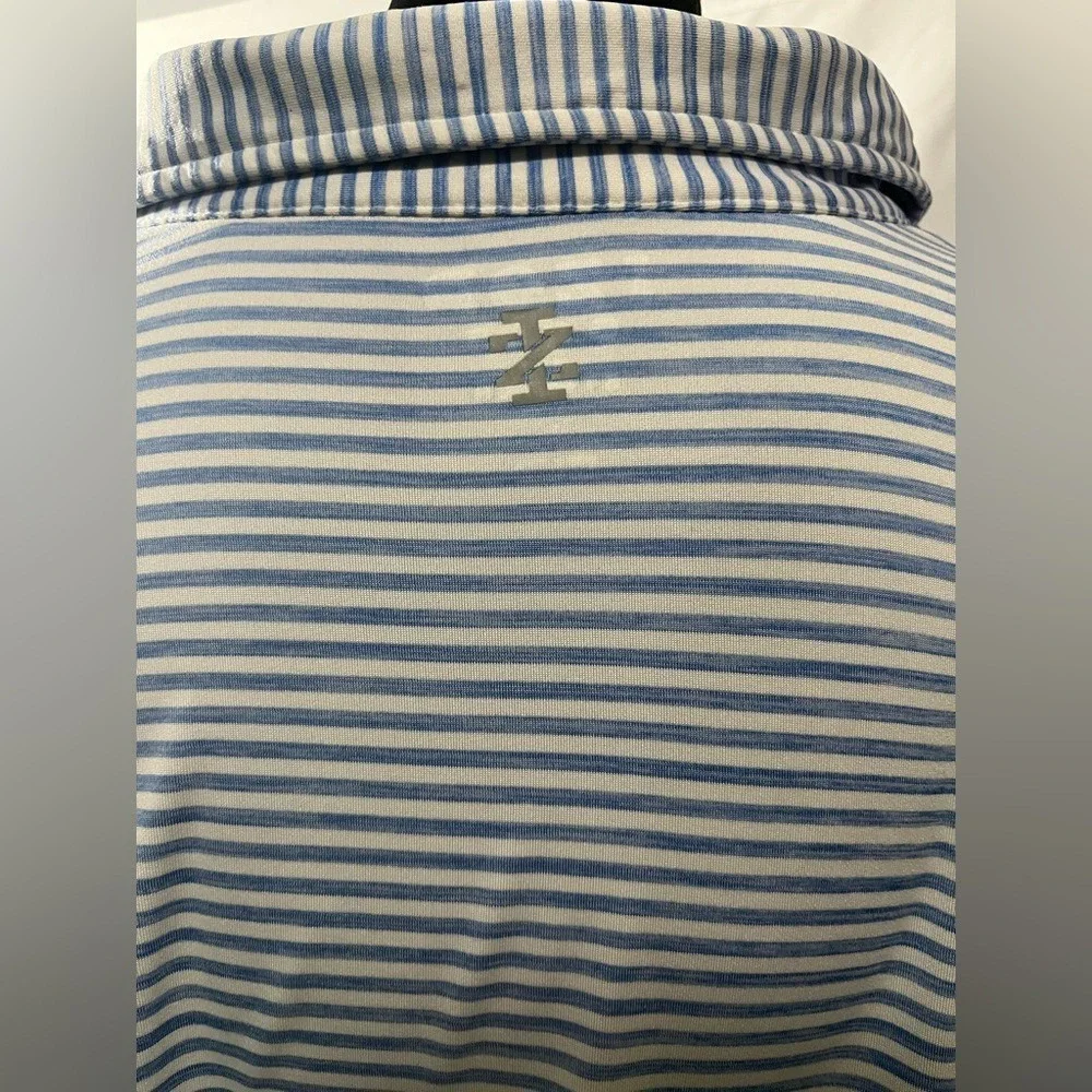IZOD Golf Polo Shirt Performance Stretch Mens L Blue White Striped Sportswear